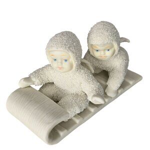 Department 56 Snowbabies Figurine Two Kids On Sled Porcelain Collectible Holiday